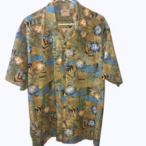 Hobie Surf Shop Hawaiian Shirt Gold Blue XL